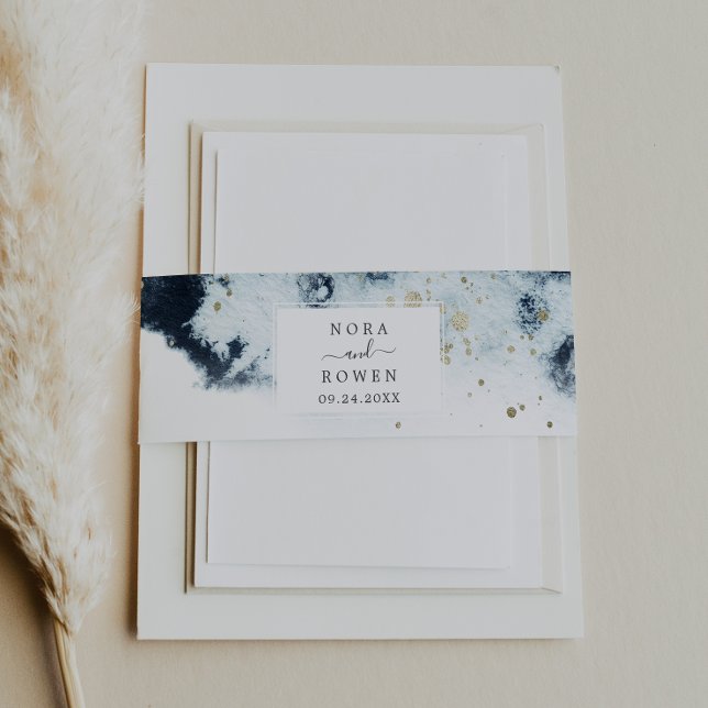 Abstract Navy Watercolor Wedding Invitation Belly Band (Creator Uploaded)