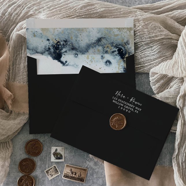 Abstract Navy Watercolor Wedding Invitation Envelope (Creator Uploaded)