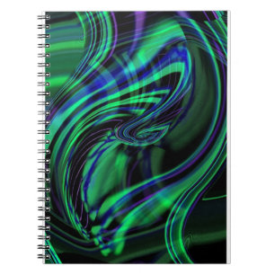 Abstract Neon Aqua N Blue Waves Spiral Notebook