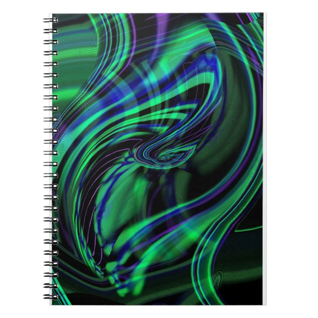 Abstract Neon Aqua N Blue Waves Spiral Notebook (Front)