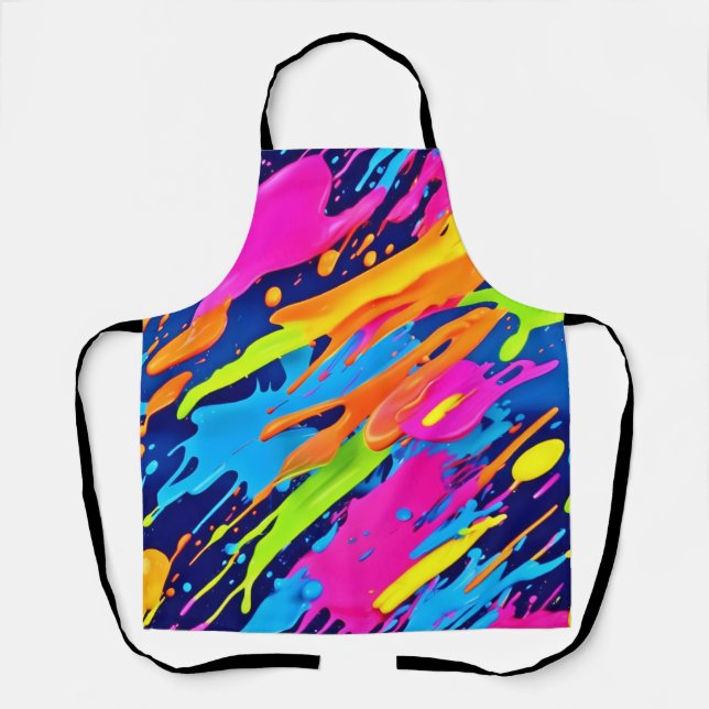 Abstract Neon Brushstrokes Splash Art Apron (Front)