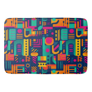 Abstract neon colors and geometric bohemian shapes bath mat