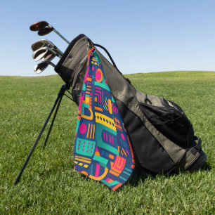 Abstract neon colours and geometric bohemian shape golf towel