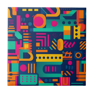 Abstract neon colours and geometric bohemian shape tile