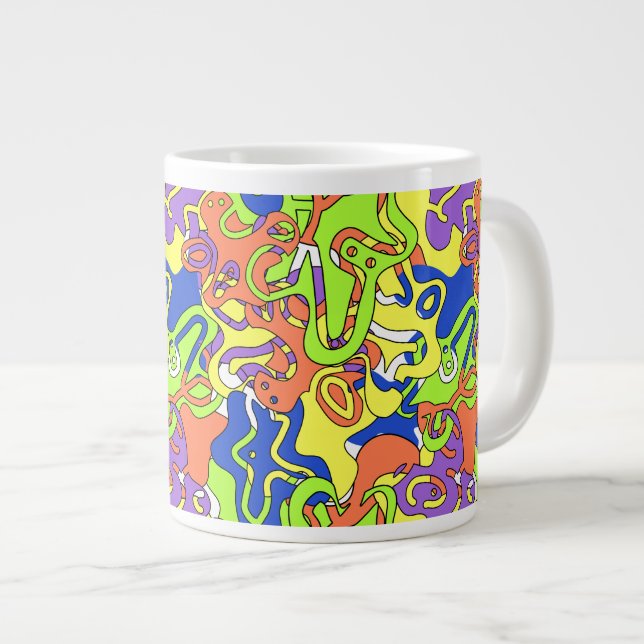 Abstract Neon Doodle Maze Pattern Large Coffee Mug (Front Right)