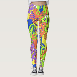 Abstract Neon Doodle Maze Pattern Leggings