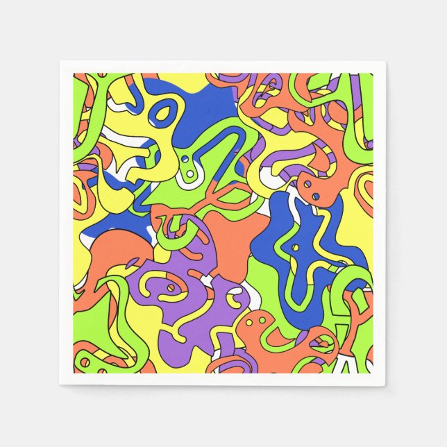 Abstract Neon Doodle Maze Pattern Napkin (Front)