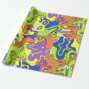Abstract Neon Doodle Maze Pattern Wrapping Paper