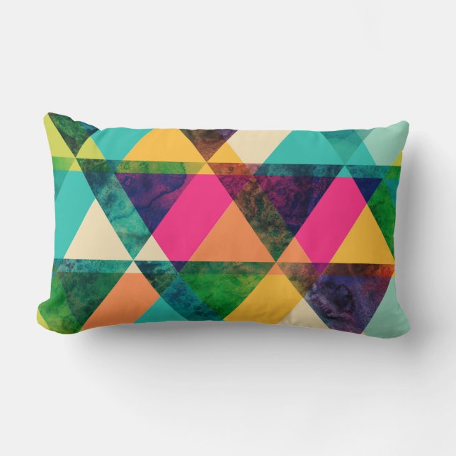 Abstract Neon Geometric Print Triangles Lumbar Cushion (Front)
