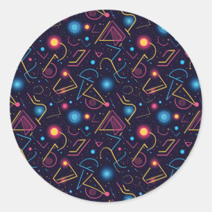 Abstract neon geometric shapes design classic round sticker