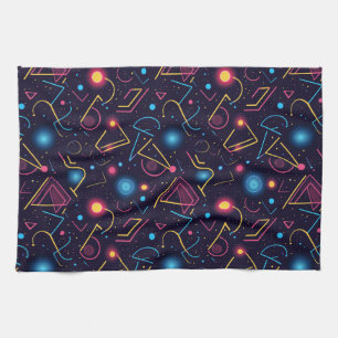 Abstract neon geometric shapes design tea towel