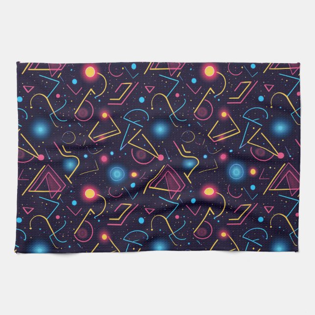 Abstract neon geometric shapes design tea towel (Horizontal)