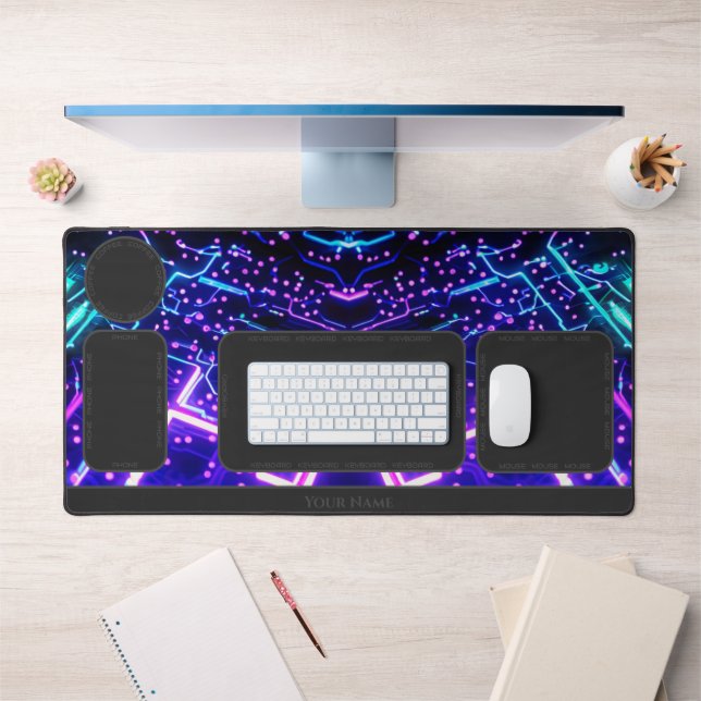 Abstract neon glowing shapes desk organiser mat (Office 1)