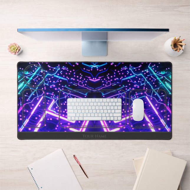 Abstract neon glowing shapes desk organiser mat (Office 1)
