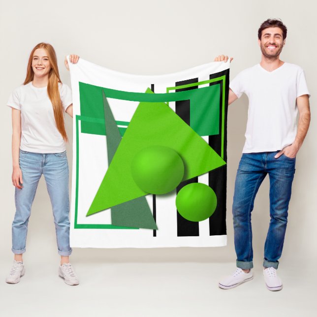 Abstract neon green geometric shapes circle sphere fleece blanket (In Situ)