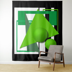 Abstract neon green geometric shapes circle sphere tapestry