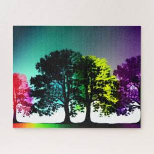 Abstract Neon Green Red Purple Forest Vibrant Sky Jigsaw Puzzle