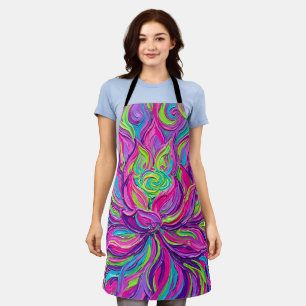 Abstract Neon Lotus Bloom Vibrant Apron