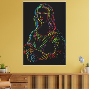 Abstract Neon Mona Lisa Line Art Canvas Print