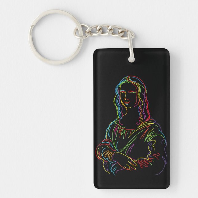 Abstract Neon Mona Lisa Line Art Key Ring (Front)