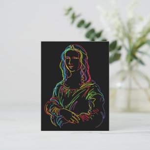 Abstract Neon Mona Lisa Line Art Postcard