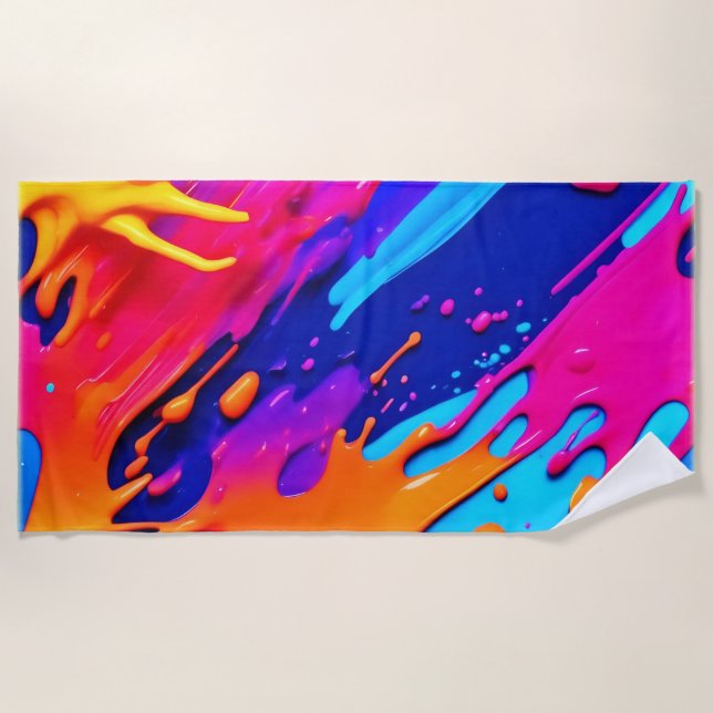 Abstract Neon Paint Drip Design Beach Towel (Front)