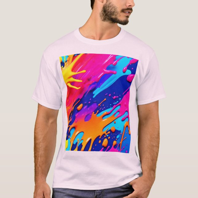 Abstract Neon Paint Drip Design T-Shirt (Front)