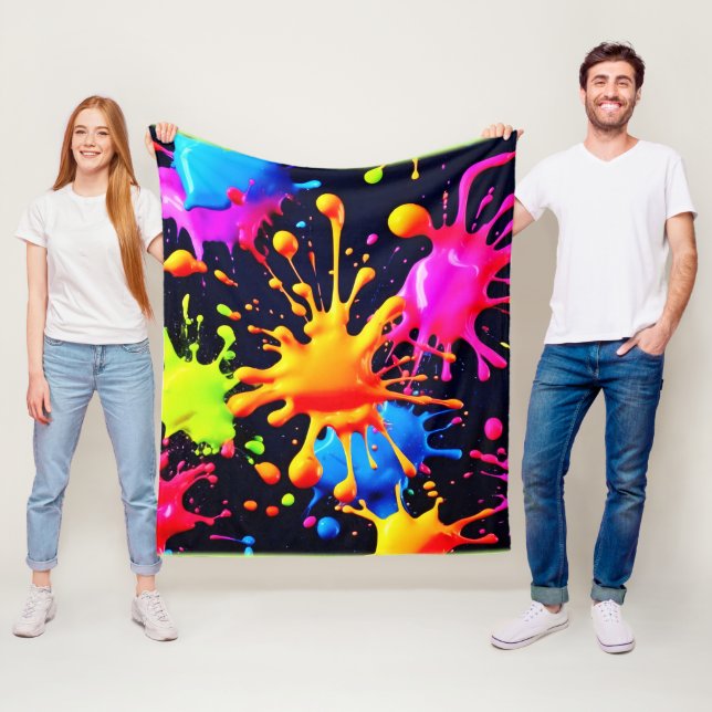 Abstract Neon Paint Splash Artwork Fleece Blanket (In Situ)