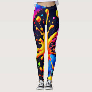Abstract Neon Paint Splash Artwork Leggings