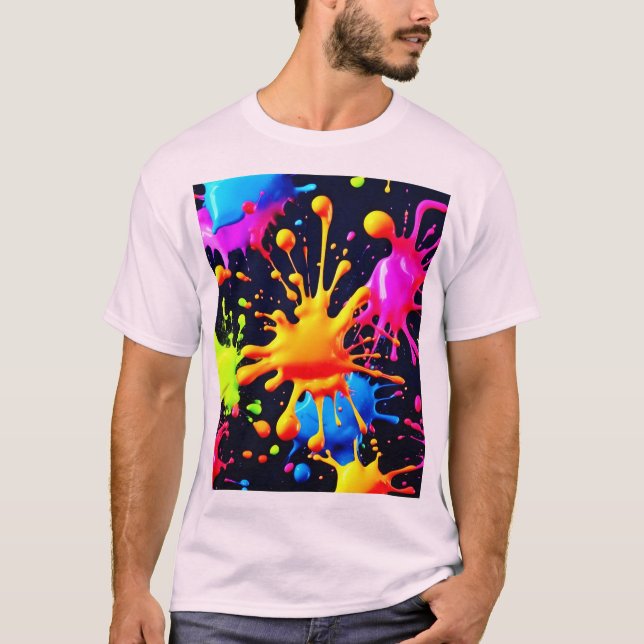 Abstract Neon Paint Splash Artwork T-Shirt (Front)