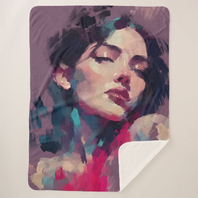 Abstract Neon Portrait Sherpa Blanket (Front)