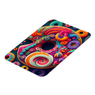 Abstract Neon Rainbow Doughnut Art Magnet