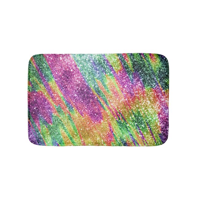 Abstract Neon Rainbow Sparkly Glitter Bath Mat (Front)