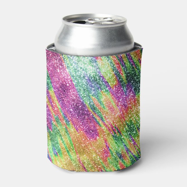 Abstract Neon Rainbow Sparkly Glitter Can Cooler (Can Front)