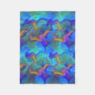 Abstract Neon Teal Blue Purple Fractal Pattern Fleece Blanket