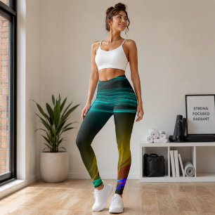 Abstract Neon Wave Colourful Modern Leggings