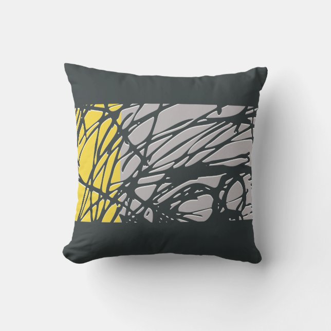 Abstract Nest design in grey and yellow Cushion (Front)