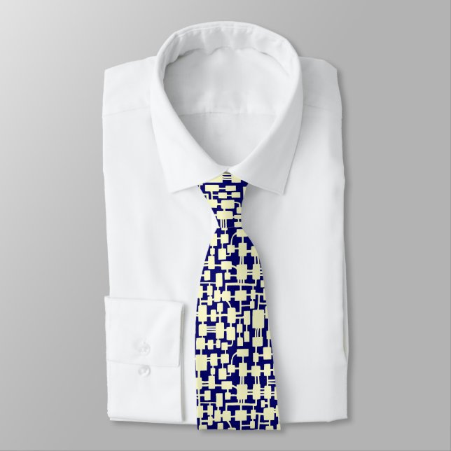 Abstract Network - Cream on Dark Blue 000066 Tie (Tied)