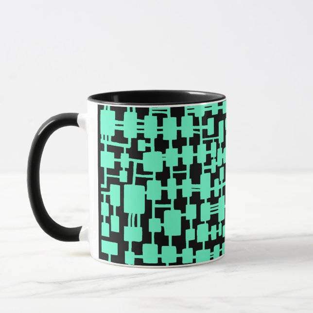 Abstract Network - Turquoise on Black Mug (Left)