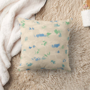 Abstract Neutral Modern Blue Green Spots Cushion