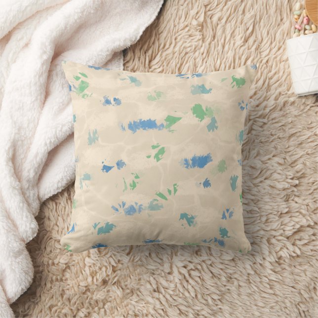 Abstract Neutral Modern Blue Green Spots Cushion (Blanket)