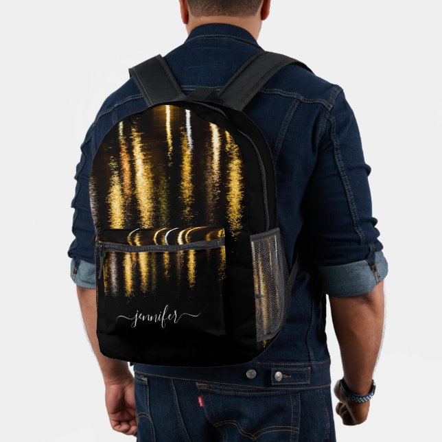 Abstract night lights sea gold black Custom name Printed Backpack (Insitu (Model))