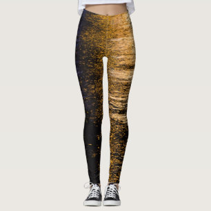 Abstract night lights sea shiny bronze reflection leggings