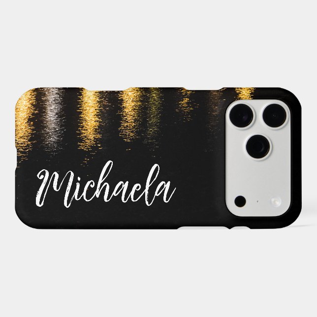 Abstract night lights sea shiny gold black Name (Back Horizontal)