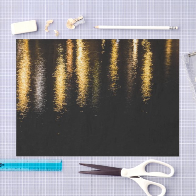 Abstract night lights sea shiny gold black tissue paper (Craft)