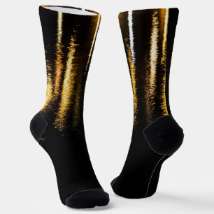 Abstract night lights sea shiny gold reflection socks