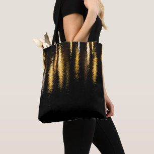 Abstract night lights sea shiny gold reflection tote bag