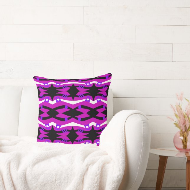 Abstract Noah’s Ark Black Fuchsia Purple White Cushion (Couch)