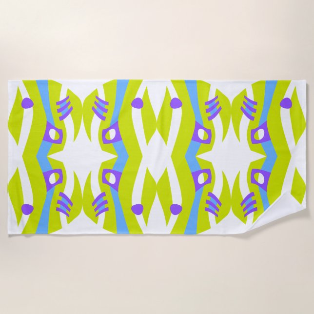 Abstract Noah’s Ark Green Purple Blue Beach Towel (Front)