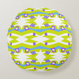 Abstract Noah's Ark Green Purple Blue Round Cushion